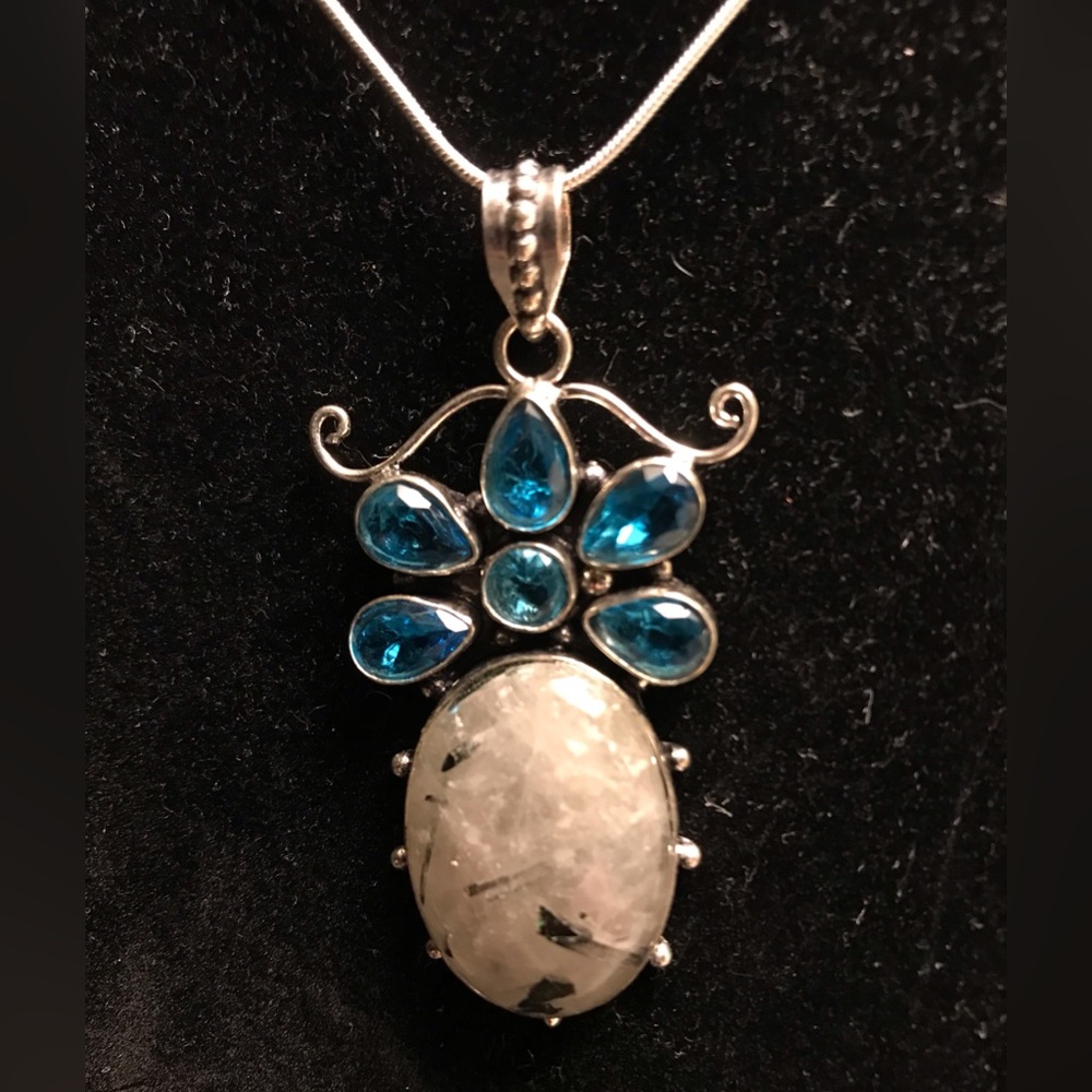 Rainbow Rainbow Fire Moonstone Stamped 925 Sterling Silver Necklace